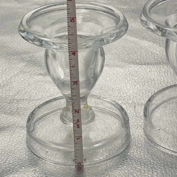 Vintage‎ 80s Pair Clear Glass Candle Holders Pair 4.5" Elegant Farmhouse Cottage - Picture 7 of 9